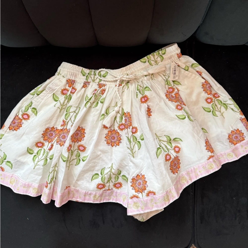 Old Navy Floral White Shorts with Pink Trim